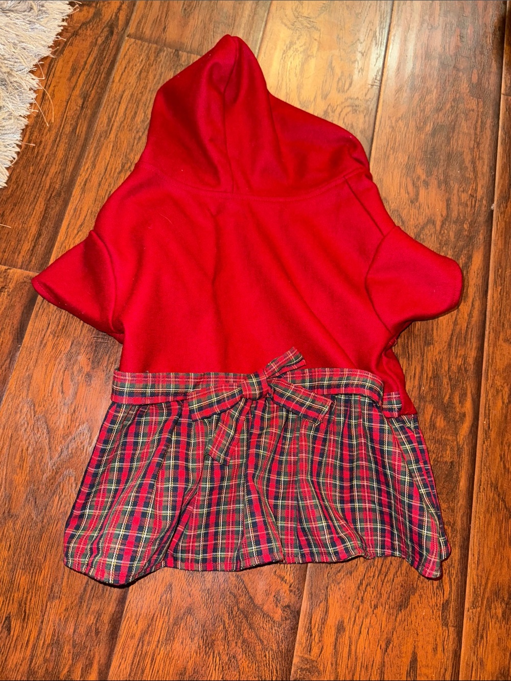 Red Plaid Hooded Dress Top For Medium Dogs